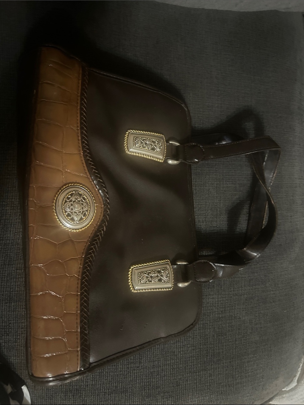 Women's Brown Two-Tone Satchel with Gold Accent